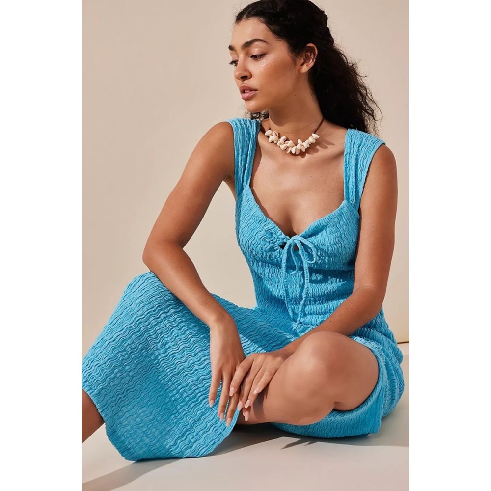 Free People Turquoise Blue Textured Knit Midi Dress
